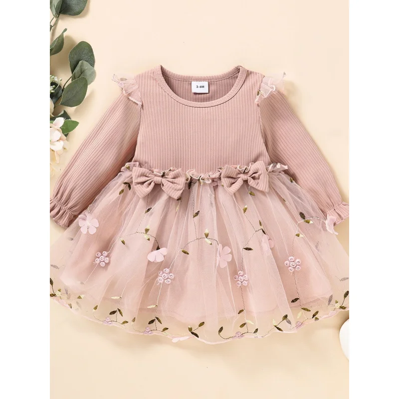 

Spring and Autumn New Children's Clothing Mesh Baby Girls2025Long Sleeve Dress for Children Trendy