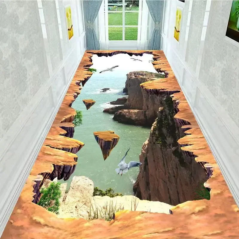 3D Visual Effect Corridor Carpet Nature Scene Design Ultra Washable Non Slip Stain Resistant Mat for Hallway Bedroom Home Decor