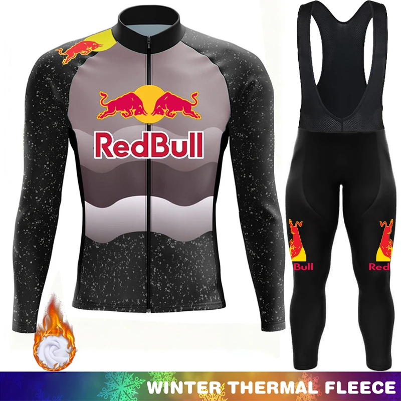 Red Bull Winter Thermal Fleece Cycling Bib Men's Pants Jersey Mtb Clothing Man Maillot Outfit Mens Clothes Bike Road Bikes Shirt
