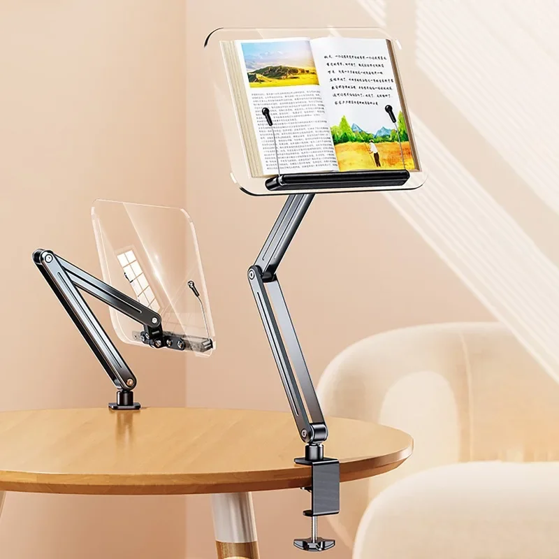 Suporte de leitura giratório acrílico 360 graus para leitura, suporte ajustável para livro de receitas, para laptop, tablet, receita