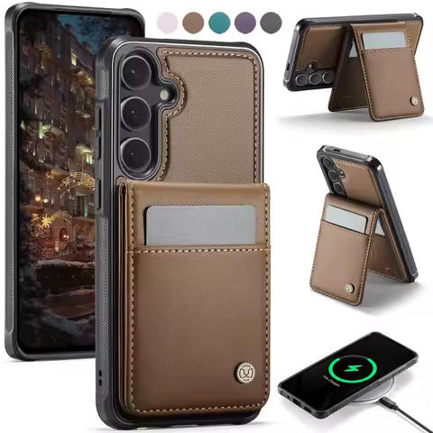 Magsafe Magnetic Leather Purse Phone Case for Samsung Galaxy S25 Edge S24 FE S23 Ultra S22 Plus S21 S20 Note 20 10 Wallet Cover