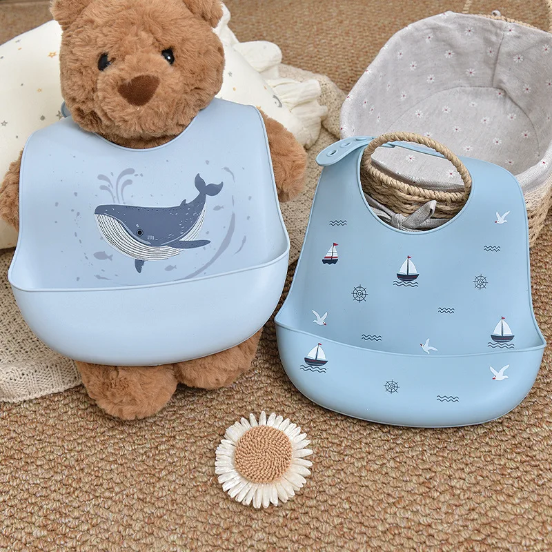 1/2Pcs Food Grade Silicone Baby Eating Bibs Easy to Clean Baby Bibs Drool Towels Waterproof Children Silicone Drool Bibs