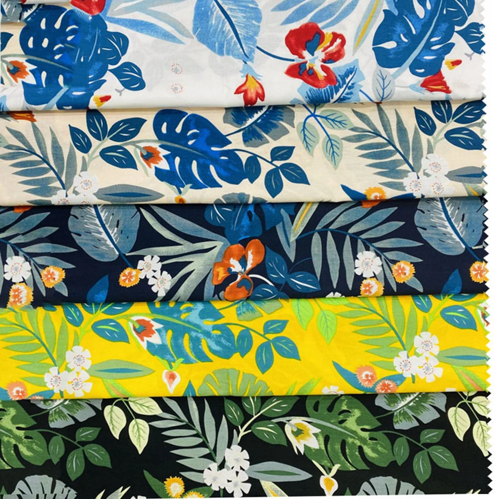 Hawaiian Style Cotton Fabric Cloth Plant Plain Print Breathable Fabrics DIY Dresses Clothing Sewing Supplies