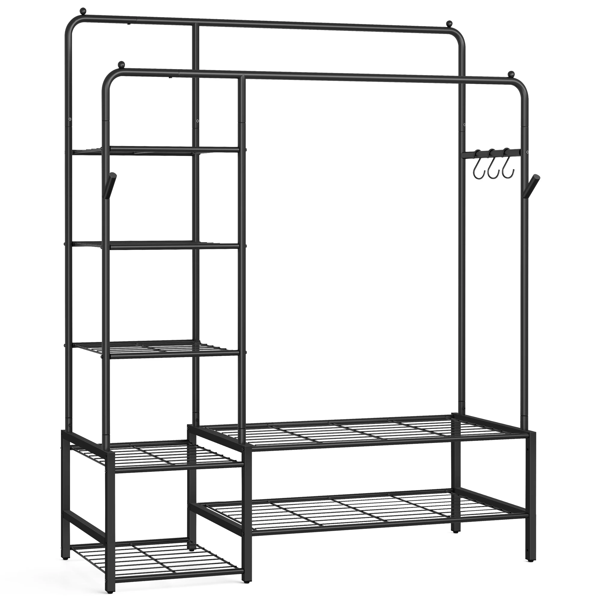 SONGMICS kledingrek open kledingkast kapstokrek met 7 planken metalen frame kledingstang woonkamer