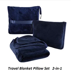 Travel Blankets for airplane, Soft Blanket Pillow set 2-in-1 , Webbing straps for easy carrying，Flight Essentials Car Pillow