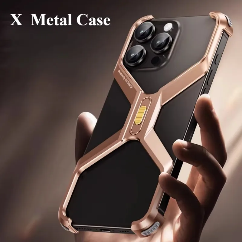 

X-Shaped Metal Frame Phone Case For iPhone 16 Pro Max 16pro Aluminum Alloy Frameless Armor Shockproof Cover for iPhone 16promax