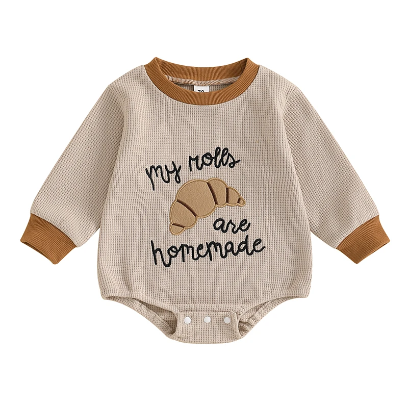 Baby Girl Boy Thanksgiving Romper Letter Embroidery Long Sleeve Crew Neck Jumpsuit for Winter Fall