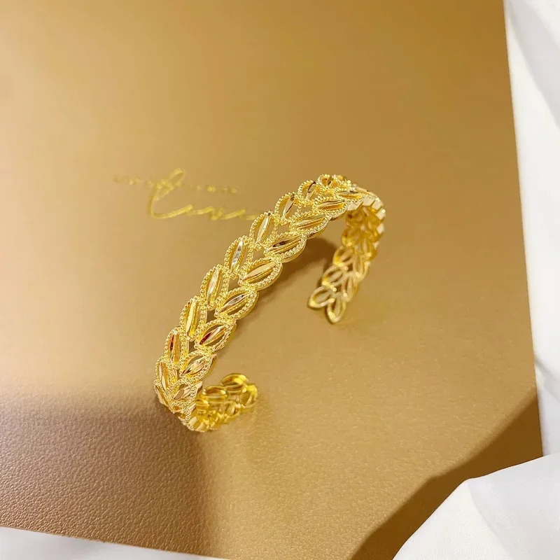 UMQ4cm Wide Pure 999 Yellow Gold Watch Chain Bracelet Bangle for Women Men Bro Hand Chain Wedding Birthday Fine Gifts Never Fade