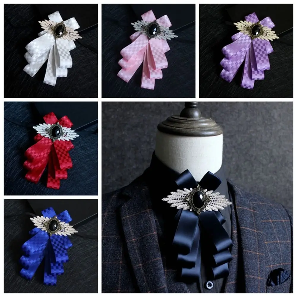 Men's Suit Lapel Flowers Rhinestone Wedding Party Bow Tie Necktie Groom Formal Suit Neck Decor