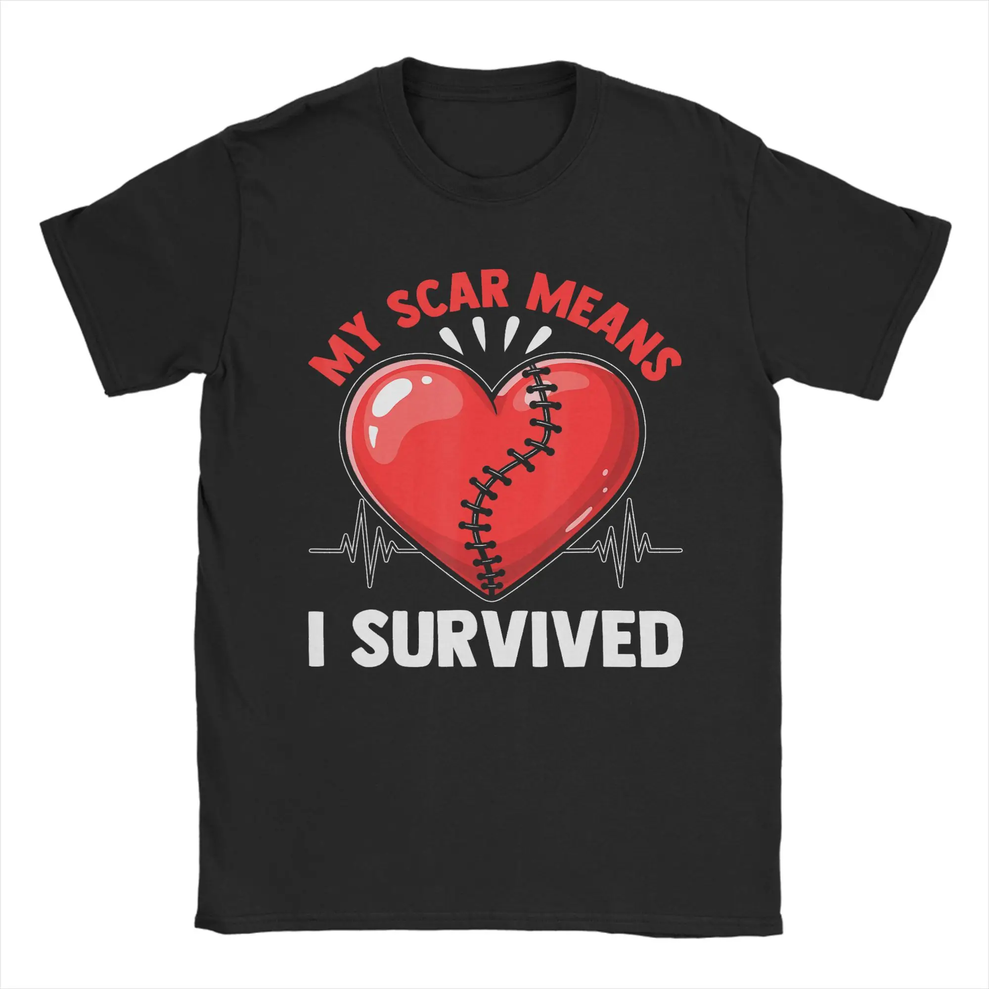Men T-Shirt My Scar Means I Survived Heart  Funny 100% Cotton Tee Shirt Short Sleeve  T Shirt Crew Neck Tops Birthday Gift