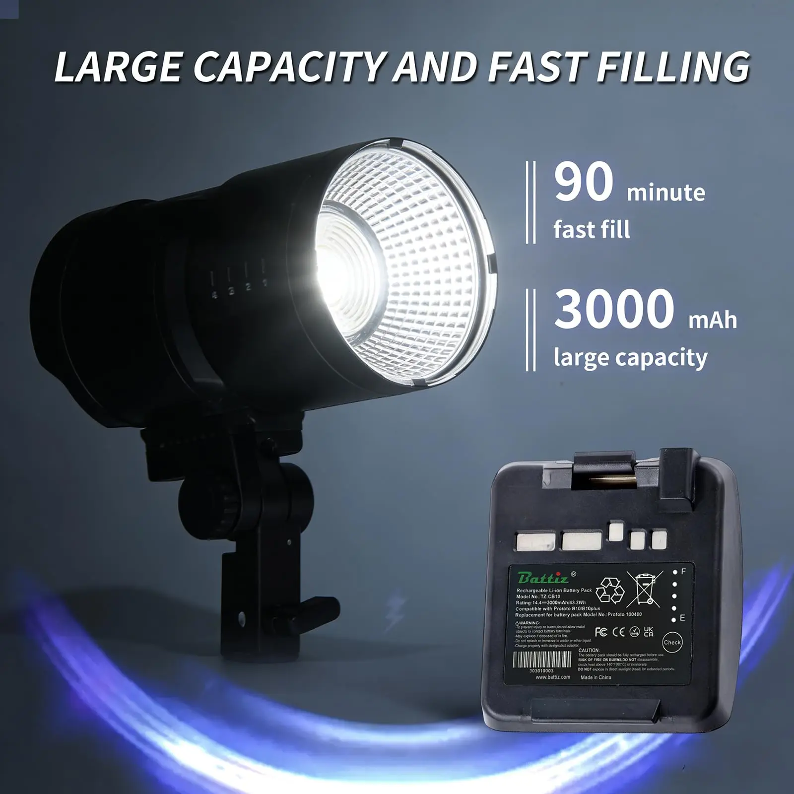 Replacement Lithium Battery For Profoto B10/10Plus B10X/10XPlus Camera Flash 14.4V 3000mAh High Capacity Rechargable Battery