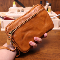 Vegetable Tanned Leather Zipper Purse Cowhide Zero Wallet Large Capacity Card Bag Cow Leather Key Storage bag Clutch Bags Wallet