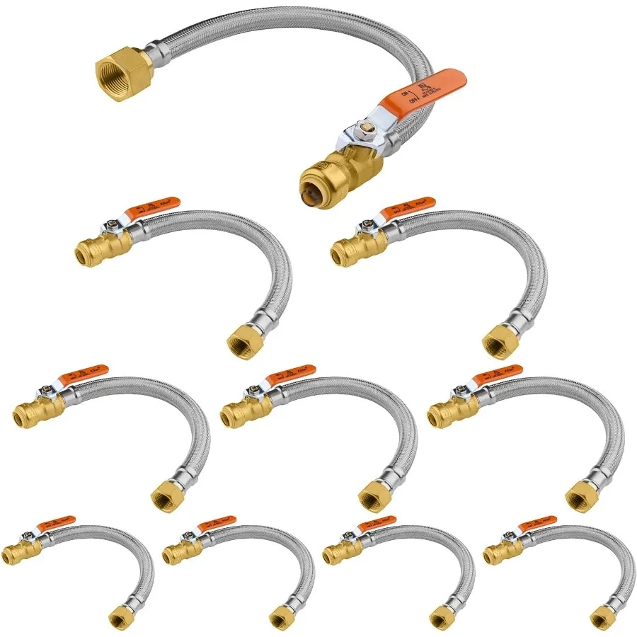 10 حزمة 18 بوصة دفع صالح الكرة صمام سخان المياه موصل PushtoConnect 3 4x3 4 FIP الفولاذ المقاوم للصدأ خرطوم سخان مرن لإعادة