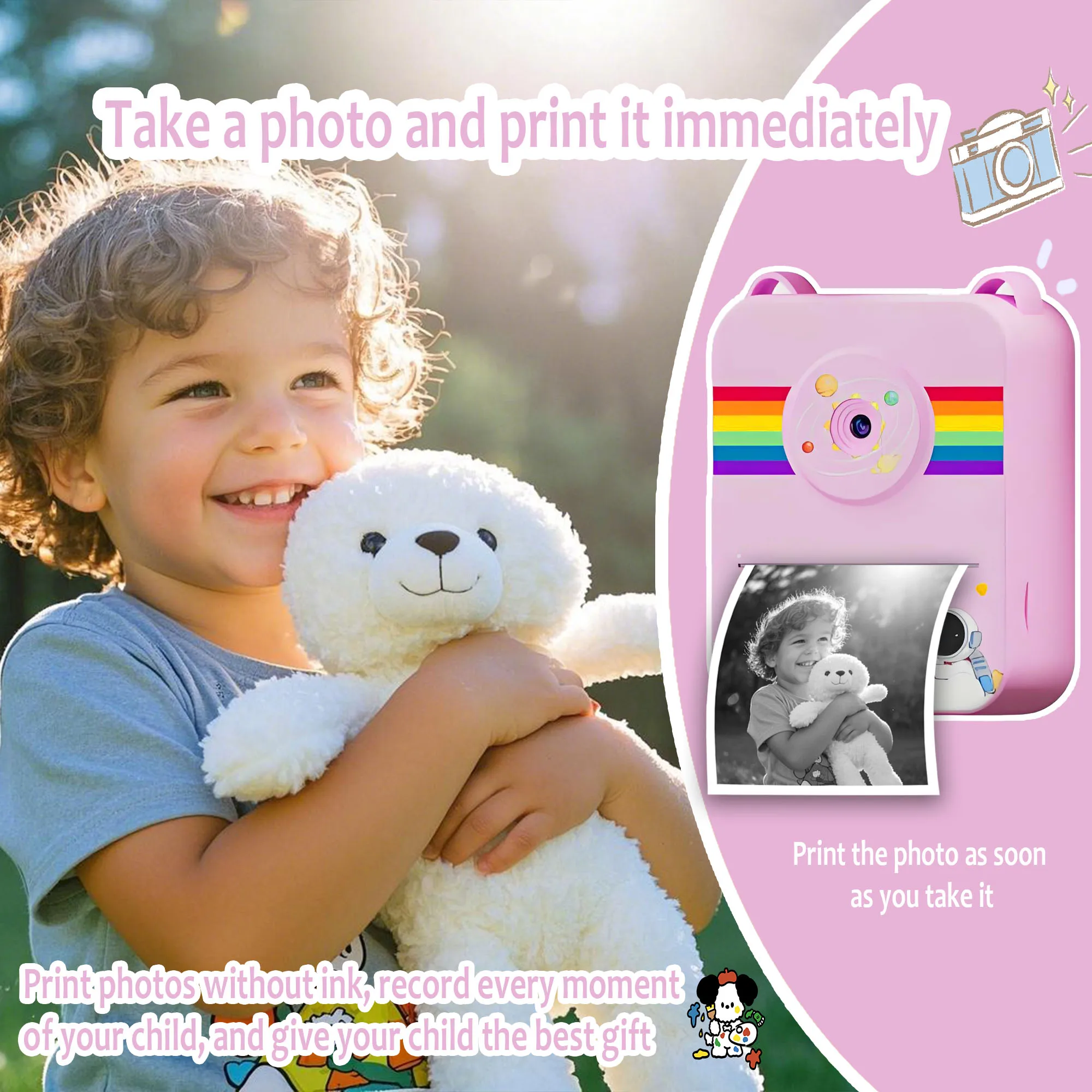 Câmera digital para crianças Impressão instantânea A câmera pode imprimir instantaneamente Câmera de impressão instantânea Crianças e é uma pequena câmera portátil