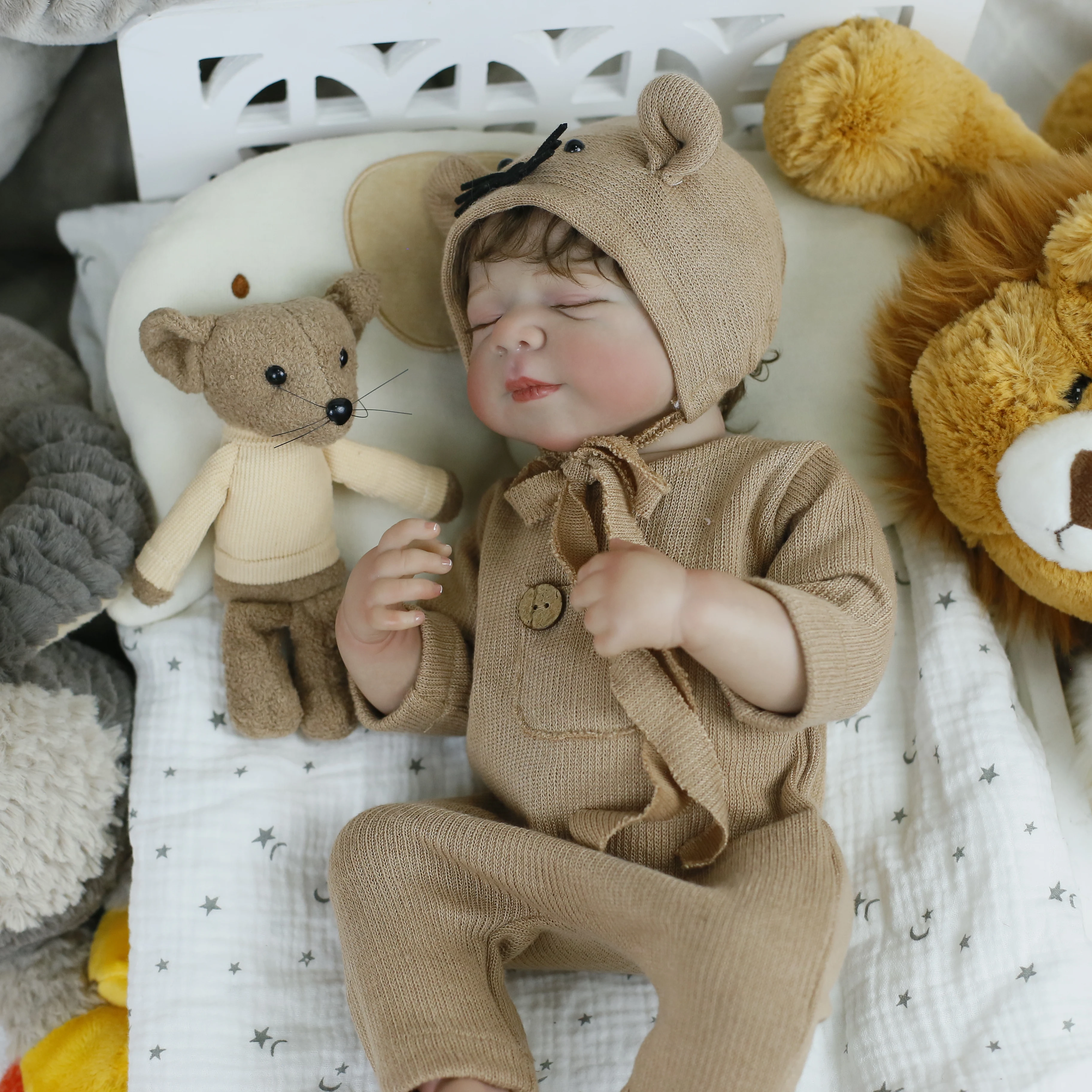 19 inch levensechte herboren Pascale slapende meisjespop pasgeboren handgeworteld haar 3D geschilderde huidskleur zichtbare aderen kerstcadeaus