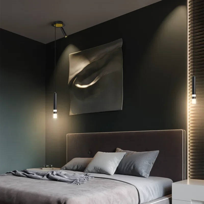 Imagem -03 - Modern Led Pendant Lamp Bedside Bedroom With Rotatable Spotlight Living Room And Kitchen Reading Lighting Black And Gold Hanging Lights