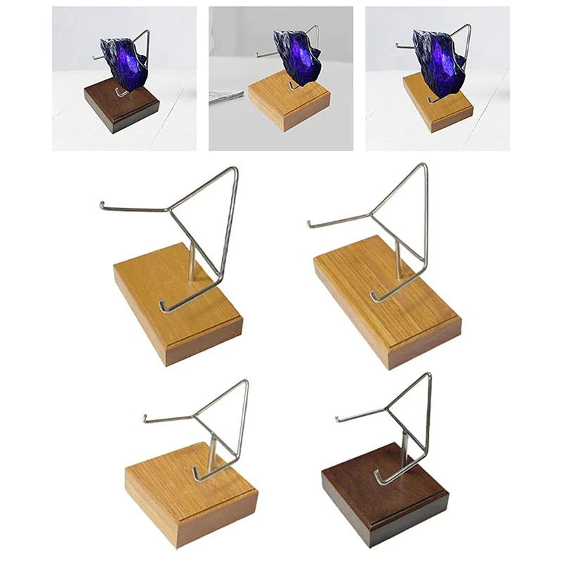 

Wooden Base Metal Arm Display Stand Minerals Crystal Gemstones Collectibles Holder For Coral Fossils Agate Mineral Jewelry
