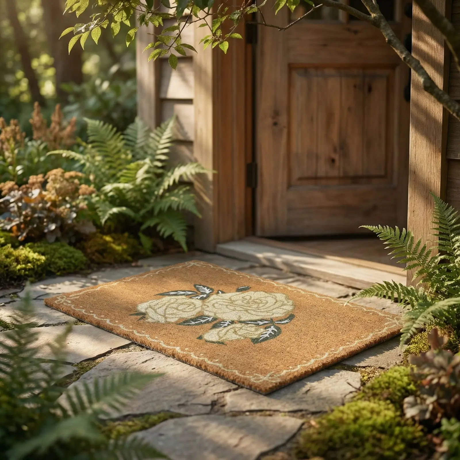 Multi-Color Rose Patten Outdoor Doormat Floral Welcome Mat Anti-slip Washable Scraper for Front Porch and Garden Entry