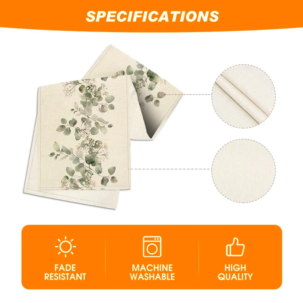Plant and Flower Table Runner Dining Table Decoration Kitchen Supplies Watercolor Eucalyptus Table Runner Party Decoration