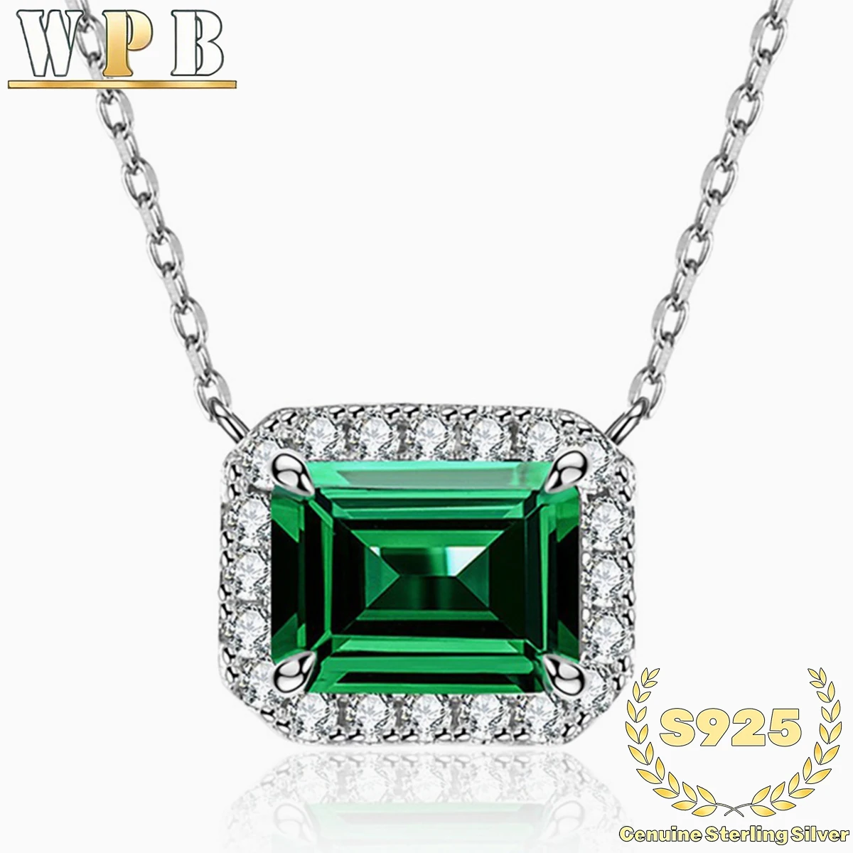 S925 Sterling Silver Necklace Emerald Green Zircon Rectangle Pendant Elegant Dainty Jewelry Birthday Gift for Women