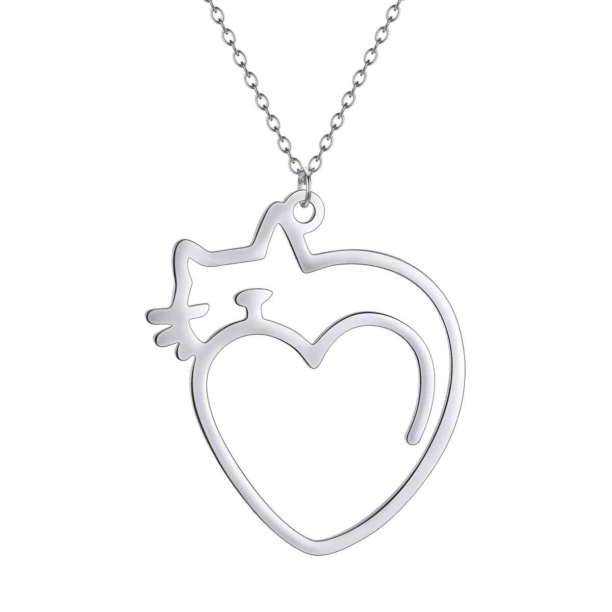Loving Heart shape Cute Kitten Cat Pendant Necklace Stainless Steel Animal Neck Chain Fashion Jewelry Gift for Girls