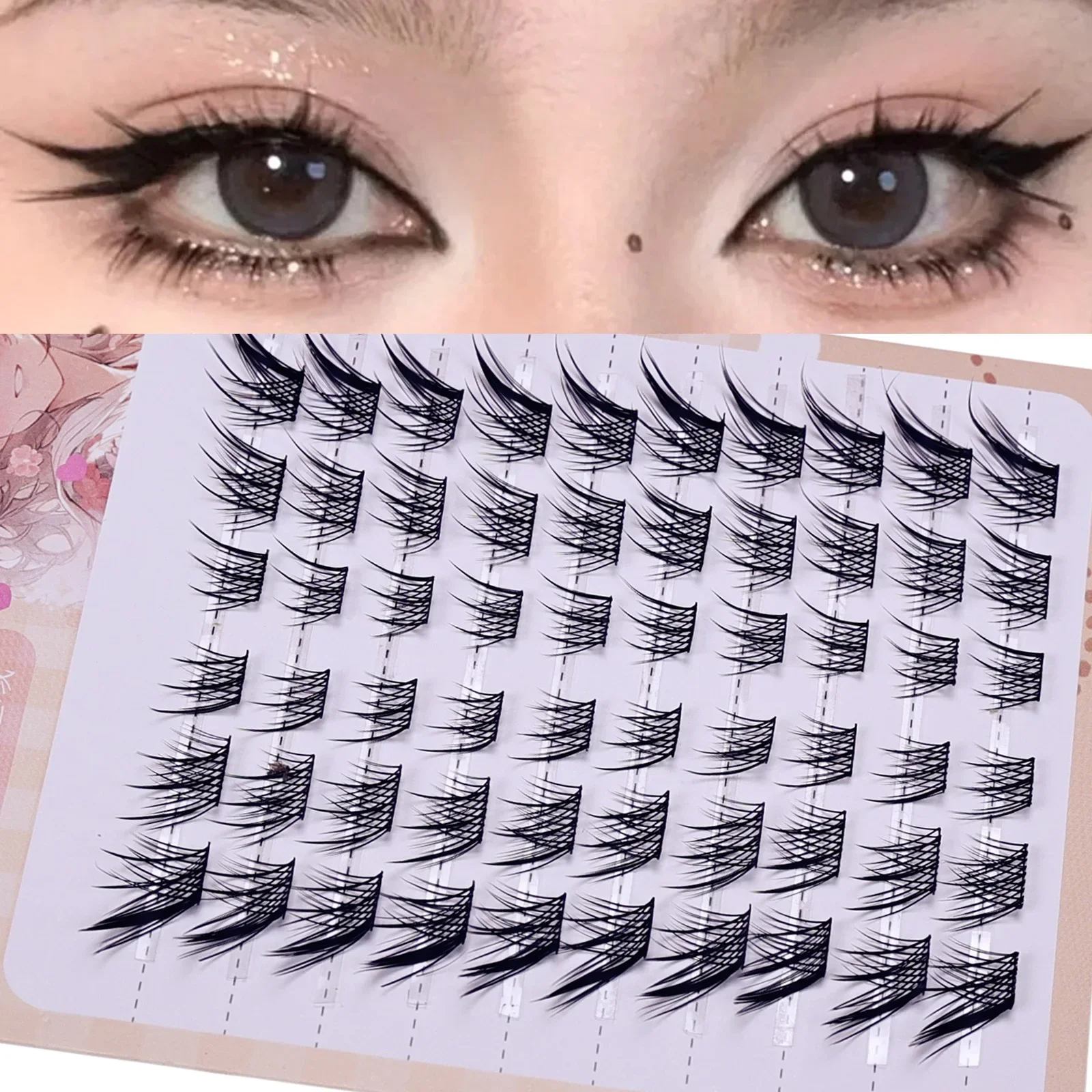 Fox Eye Effect Fluffy False Eyelashes Reusable DIY Segmented Thick Winged Lash Extension Daily Use