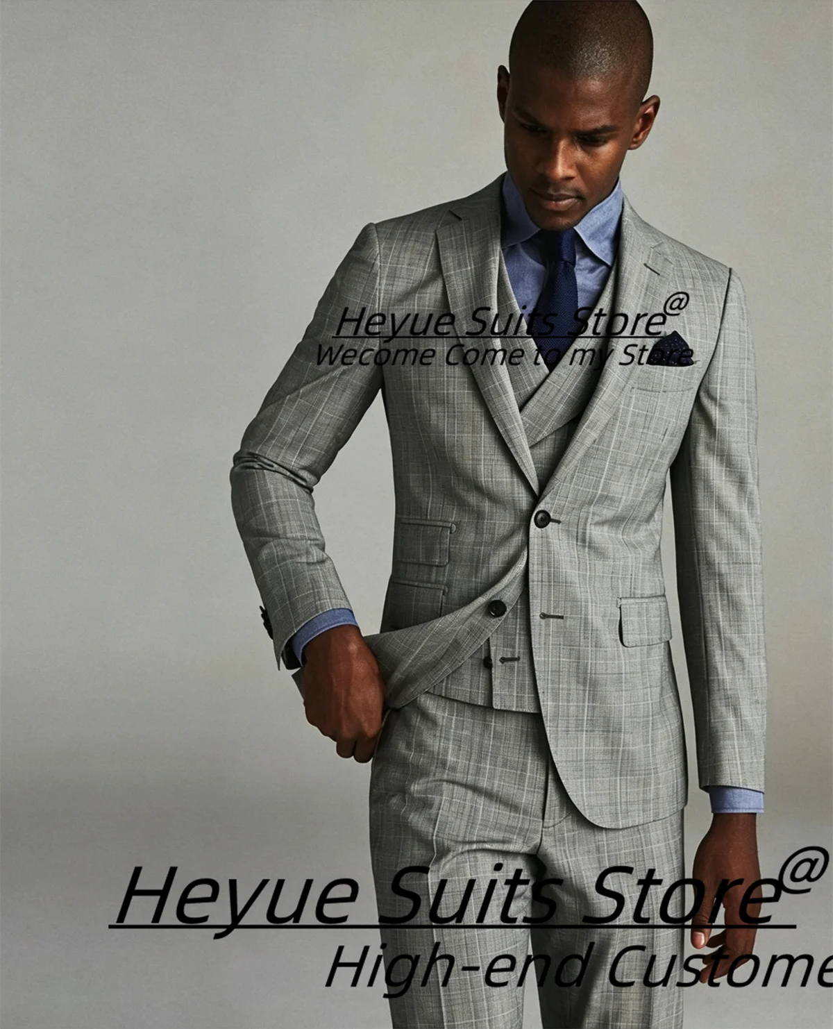 

Customized Fashion Plaid Men Suits Slim Fit Notched Lapel Groom Wedding Tuxedos 3 Pieces Sets Male Prom Blazers Costume Homme