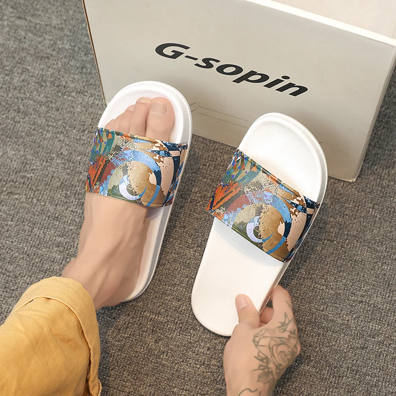 Couples casual oil painting wind slippers summer soft-sole non-slip outdoor beach shoes fashion men and women's walking sandals view 6
