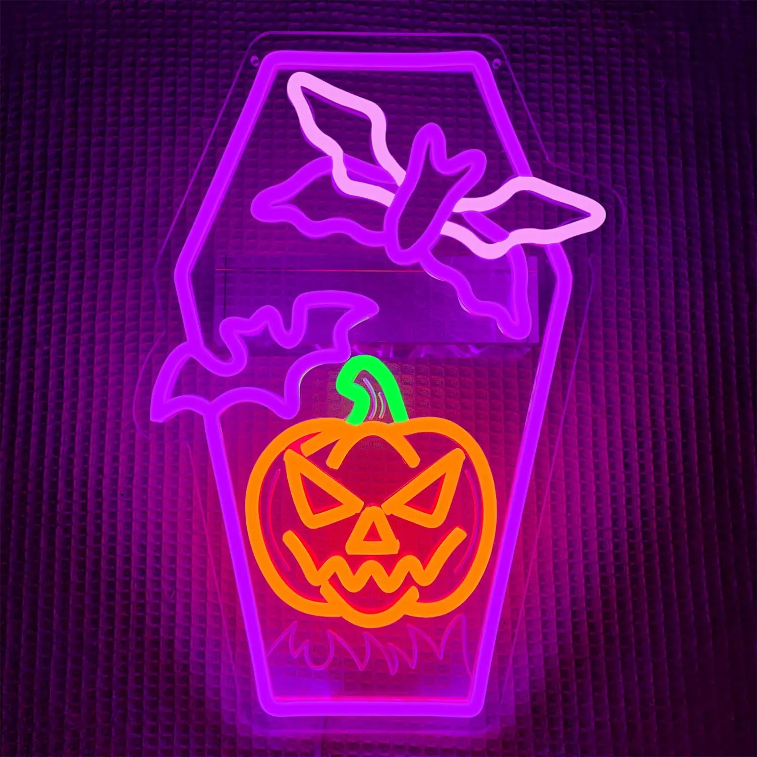 Pumpkin Bat LED Neon Sign for Wall Decor Flying Bat Light Flashing Sign Dimmable Switch for Spooky Holiday Atmosphere Decor