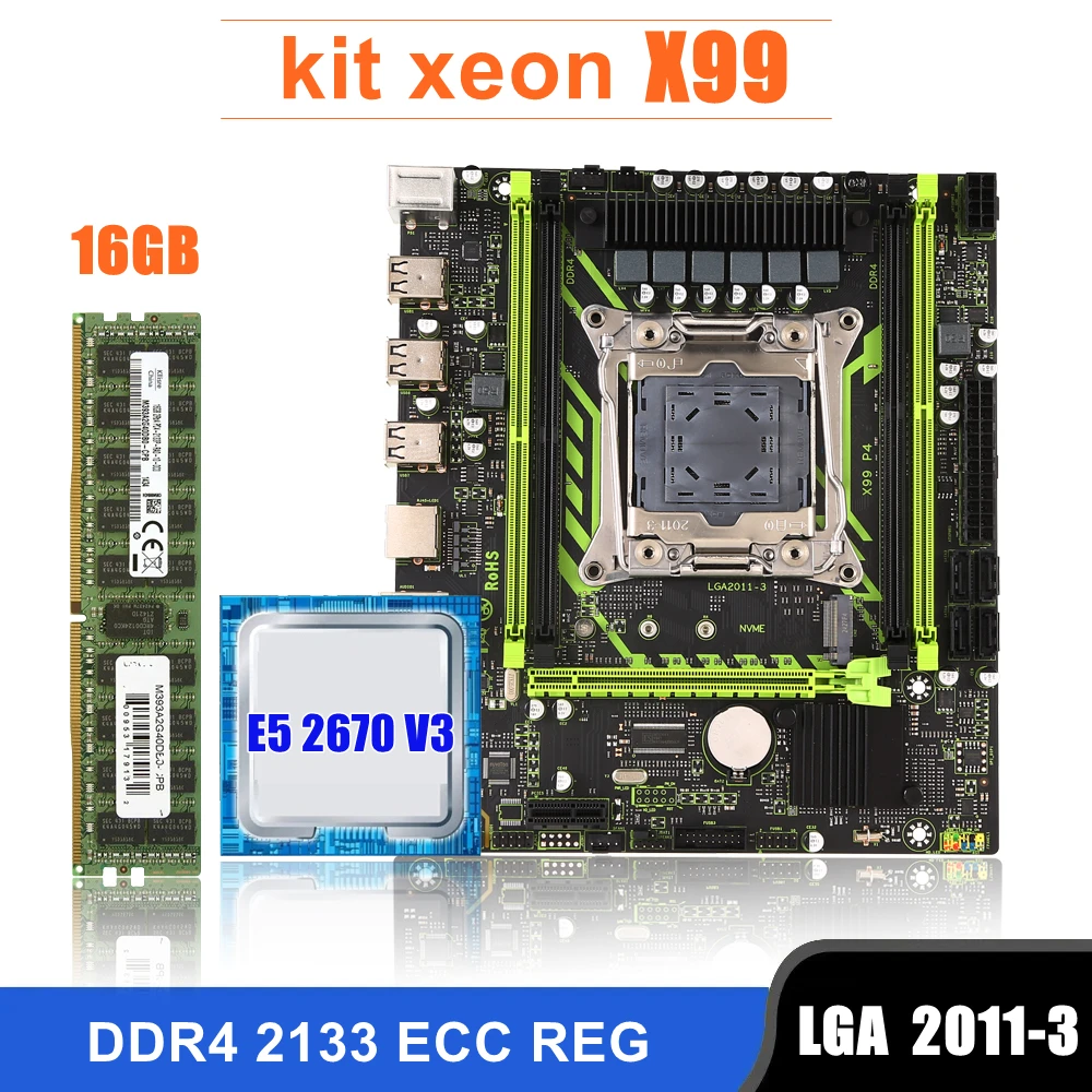 Kllisre X99 motherboard combo kit set LGA 2011-3 Xeon E5 2670 V3 CPU DDR4 16GB 2133MHz ecc Memory