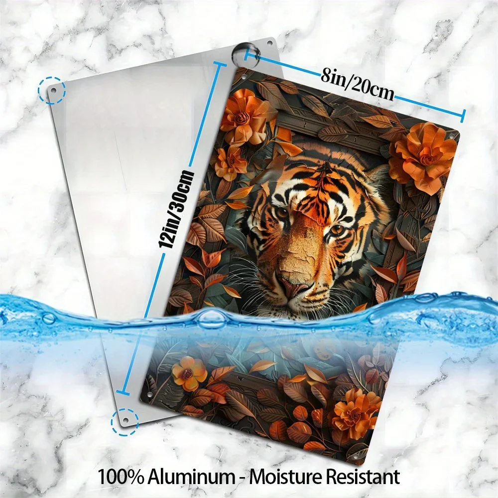 1Pc 8x12 Inch (20x30cm) 100% Aluminum Metal Tiger Theme Decoration Sign Moisture Resistant Higher Bending Resistance for Caf Pub