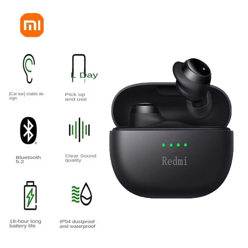 سماعات بلوتوث لاسلكية من Xiaomi Redmi، سماعة رأس رياضية للتحكم TWS، ميكروفون مقاوم للماء، سماعة موسيقى تعمل على جميع الهواتف الذكية