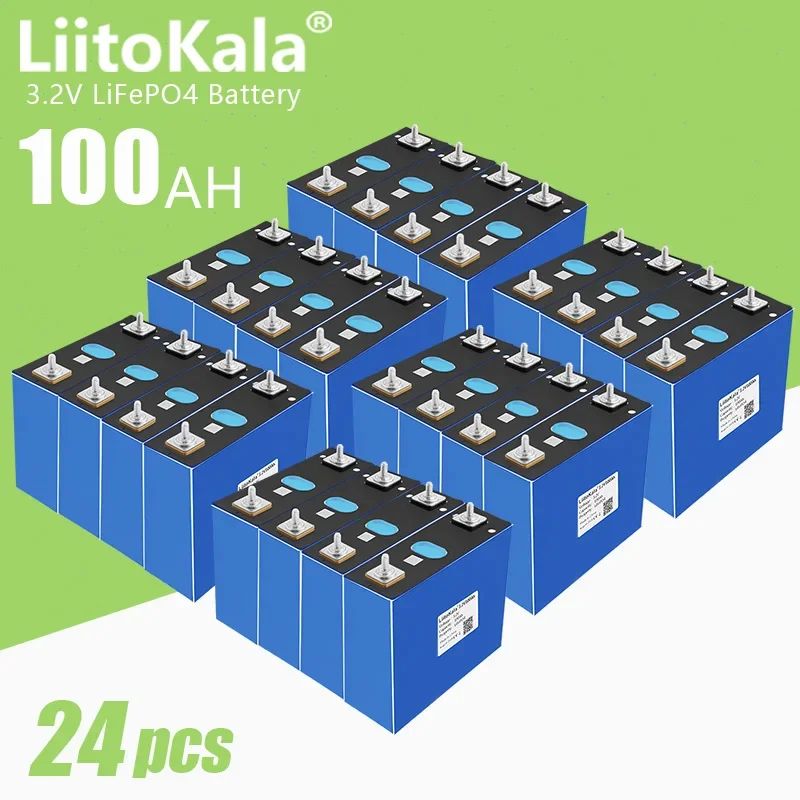 24pcs LiitoKala GRADE A NEW 3.2V 100Ah lifepo4 battery CELL 12V 24V 48V Electric RV Golf car outdoor solar energy Rechargeable