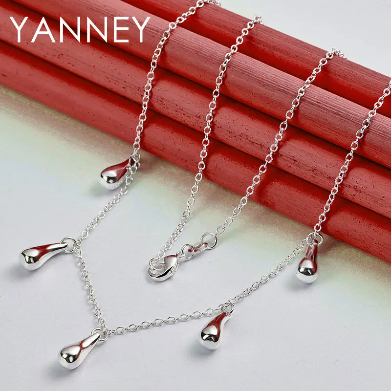 YANNEY 925 Sterling Silver 18 Inches Simple Luxury Water Drop Necklace For Women Fashion Charm Girlfriend Gift Jewelry Party