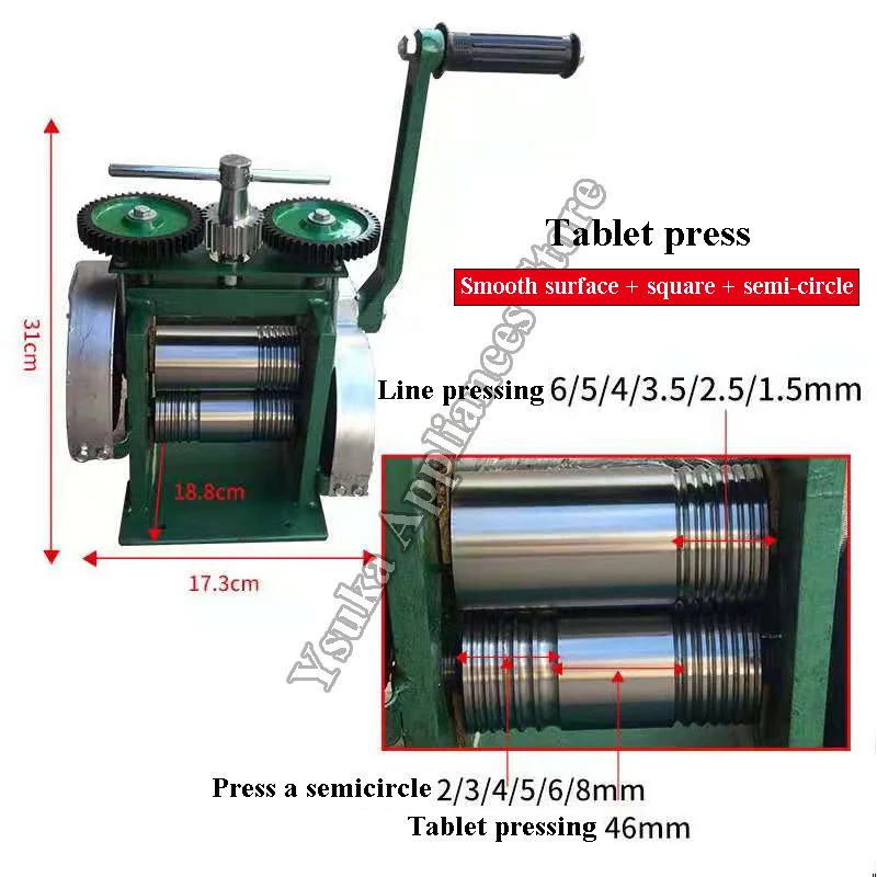 ماكينة مطحنة يدوية محمولة 3 في 1، سمك ضغط قابل للتعديل للألومنيوم والنحاس والذهبي والفضي