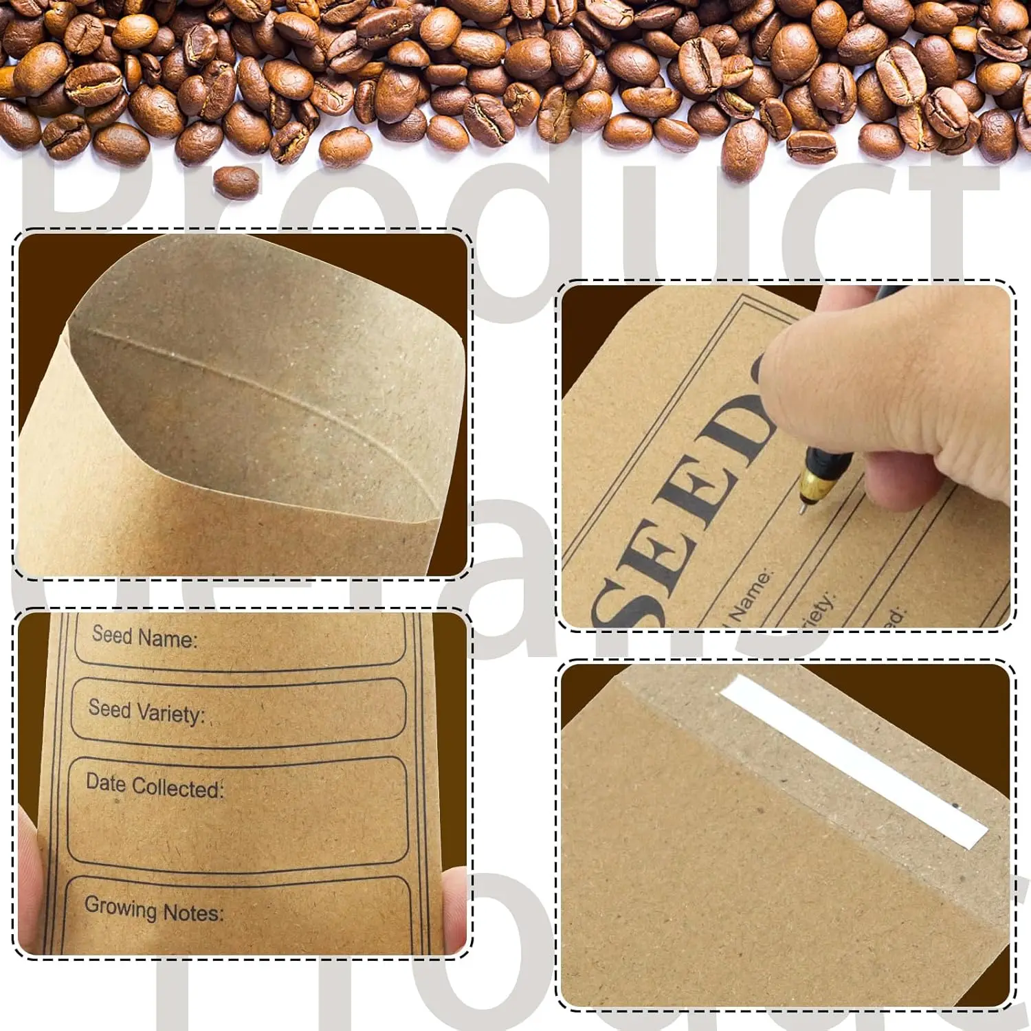 50Pcs Small Resealable Self Seal Brown Kraft Seed Envelopes Seed Packets for Flower Vegetable Seeds Storage Collection