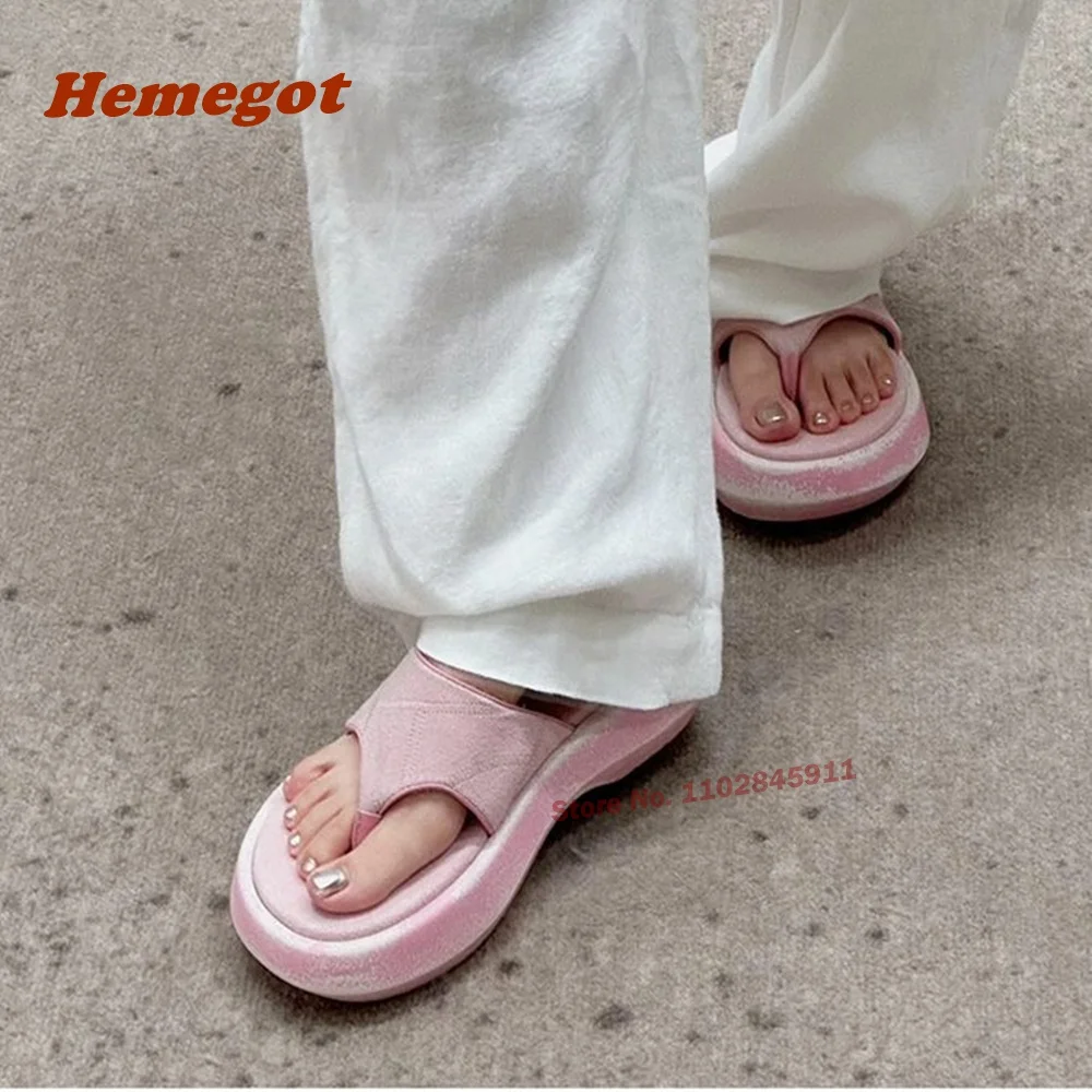 

Split Toe Thick Soled Slippers Platform Mid Heels Pink Women's Slippers 2024 Summer Newest Solid Slip On Casual Shoes Sexy