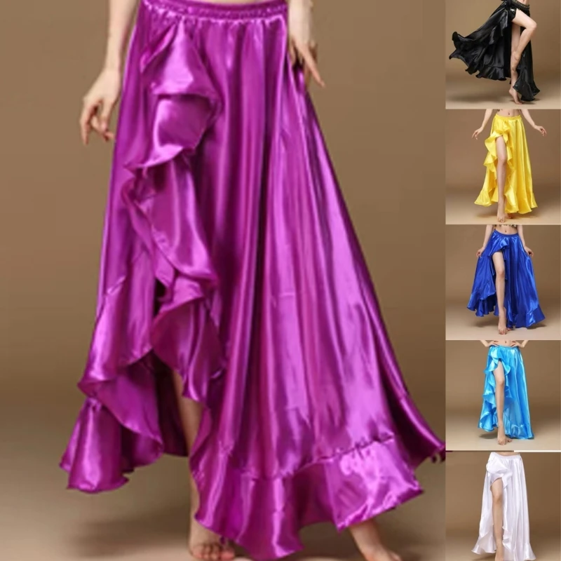 Women Belly Dancer Practice Skirt Long Skirt Belly Dance Skirt Rolled Hem Skirt