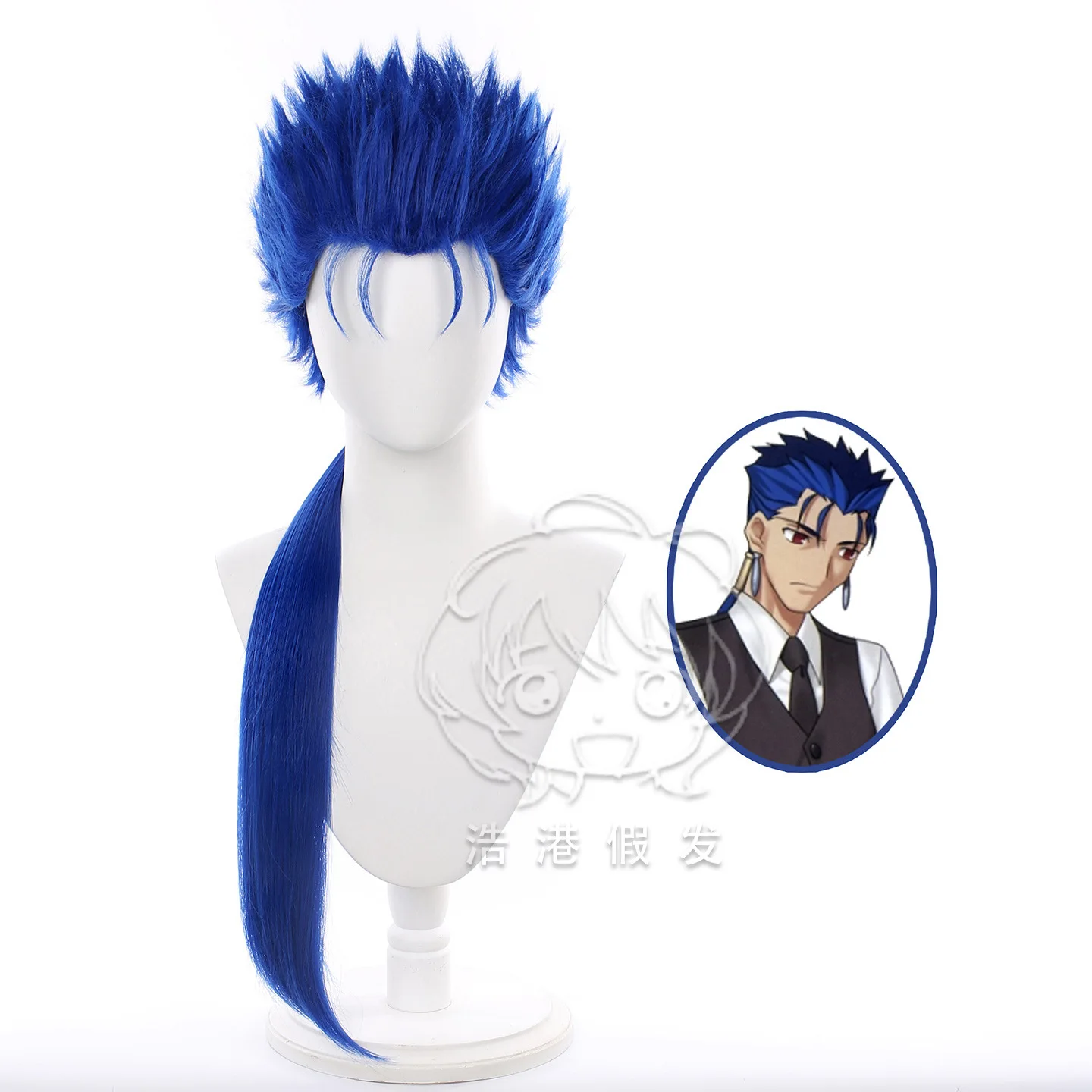 

FGO Last Encore Cu Chulainn Setanta Cosplay Wigs Blue Long Straight Heat Resistant Synthetic Hair Wig + Wig Cap