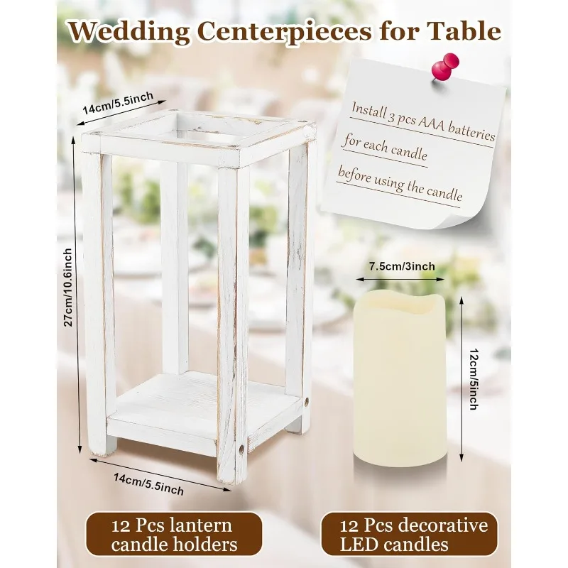 Centerpiece Rustic Lantern Candle Holders with Flameless LED Candles for Home Christmas Wed