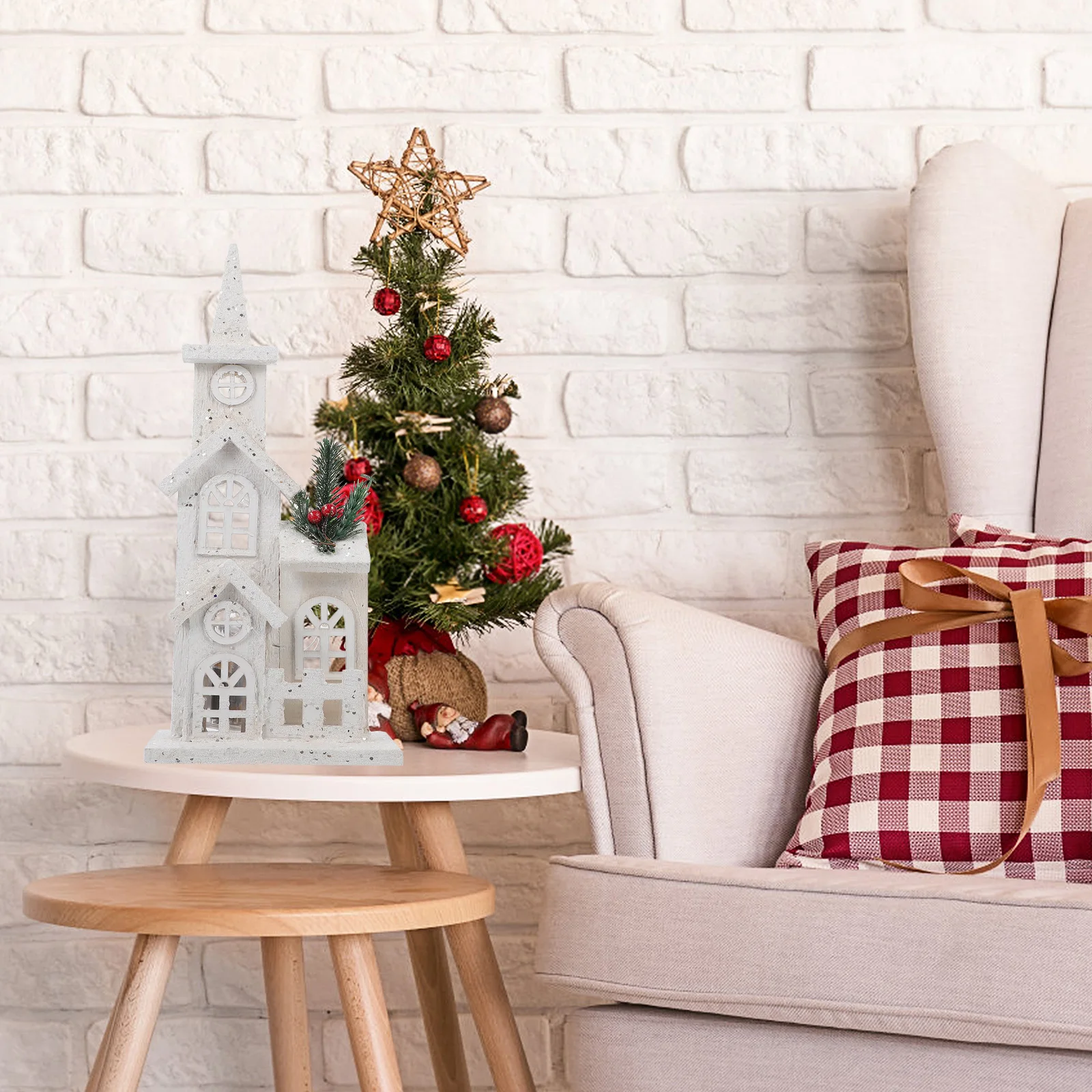 

Luminous Castle naments 71189 Small White Castle Christmas Decor Wooden Craft Desktop Party Adorn Home Office Holiday Gifts