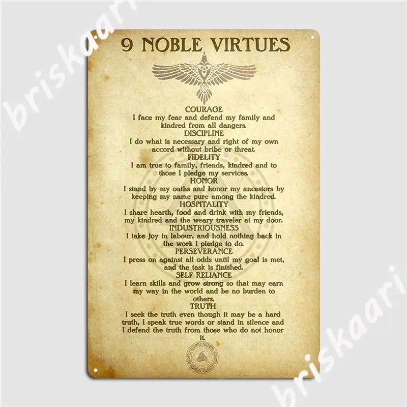 9 Nobles Virtues Metal Sign Mural Painting Customize Wall Mural Kitchen Tin Sign Posters