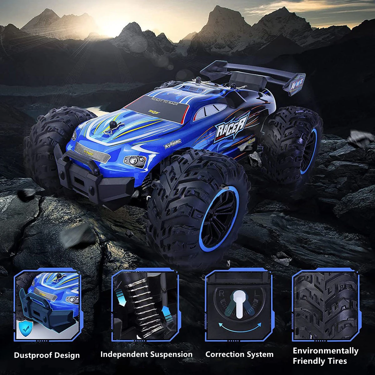 4WD with LED Headlights High speed RC Off road remote control vehicle high-speed drift vehicle 1:18 pickup racing car