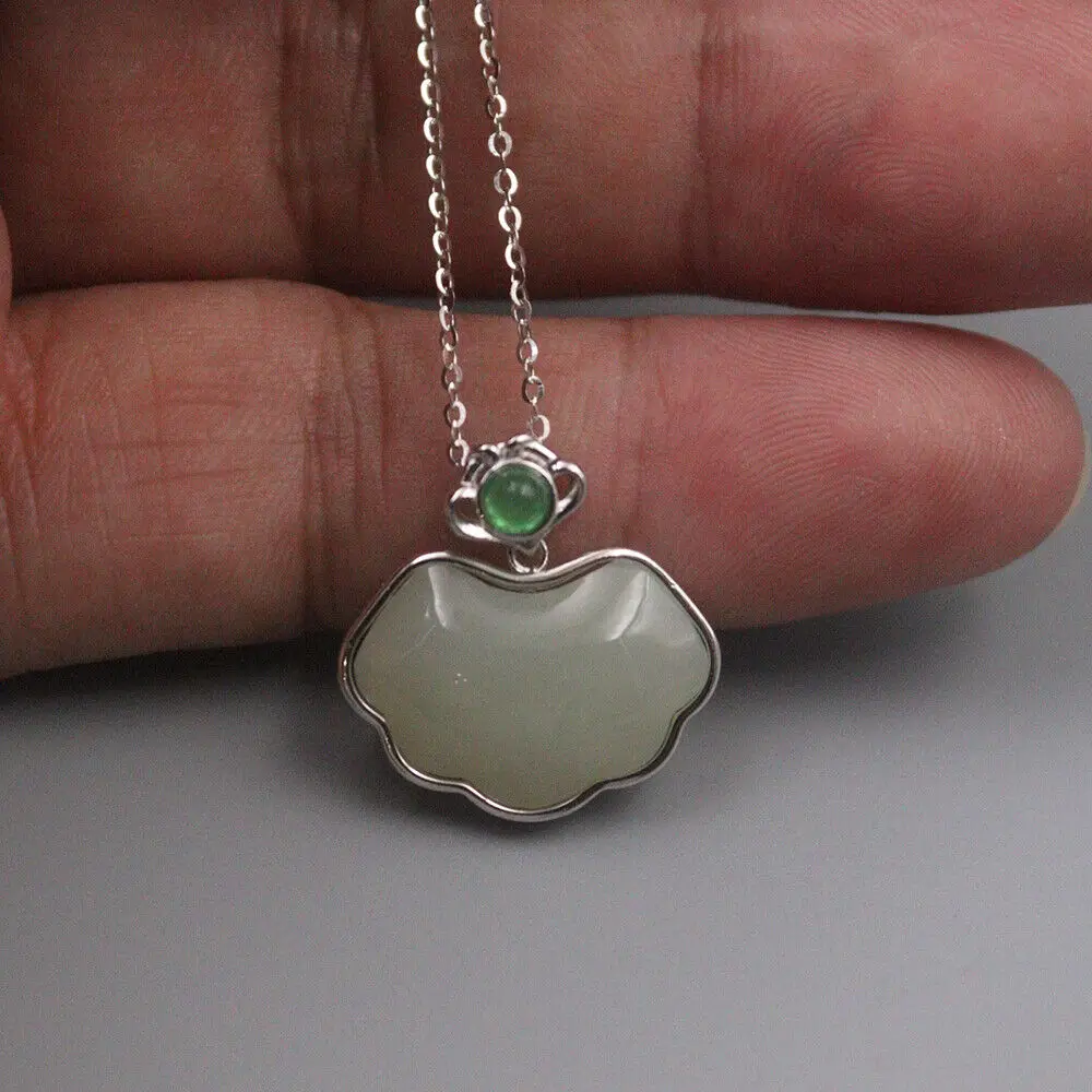 

Natural Jade Cloud Pendant +925 Sterling Silver Chain Necklace Certificate