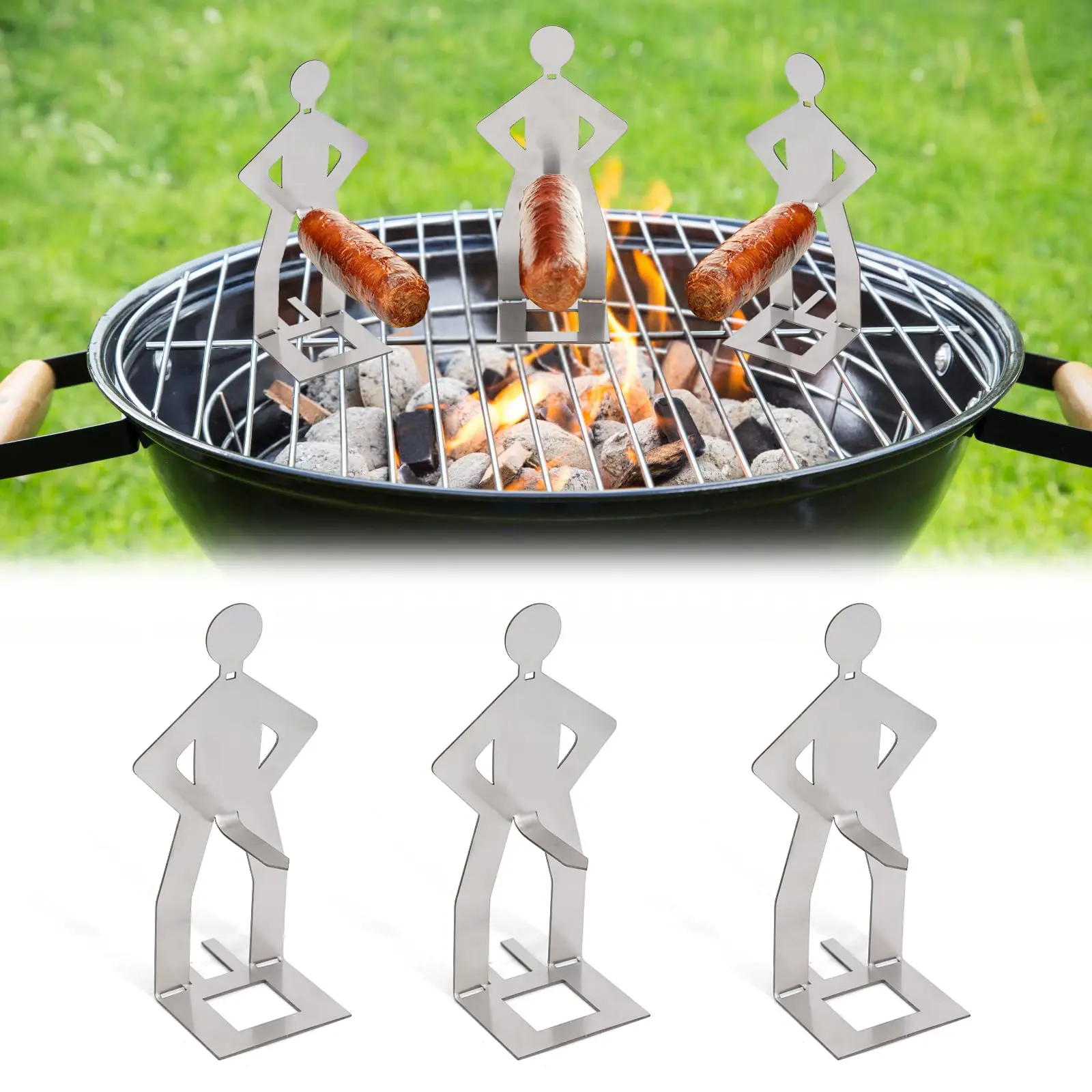 Lustiger Grillständer für Männer, Hot-Dog-Halter, tragbarer Hot-Dog-Röster, wiederverwendbarer Hotdog- und Wurstständer aus Edelstahl, Grillzubehör