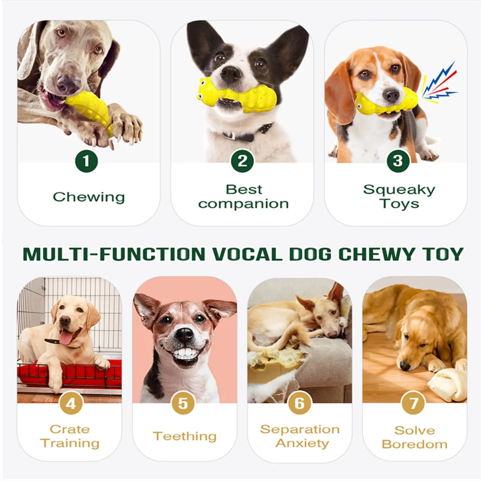 Indestructible Squeaky Dog Chew Toys for Aggressive Chewers, Food Grade Material Dog Chew Toys, Tough Durable Dog Toys Medium