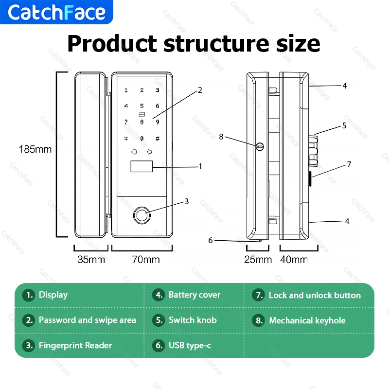 TTlock APP Fingerprint Smart  lock   WiFi remote control with IC card password for frameless glass door push or sliding door