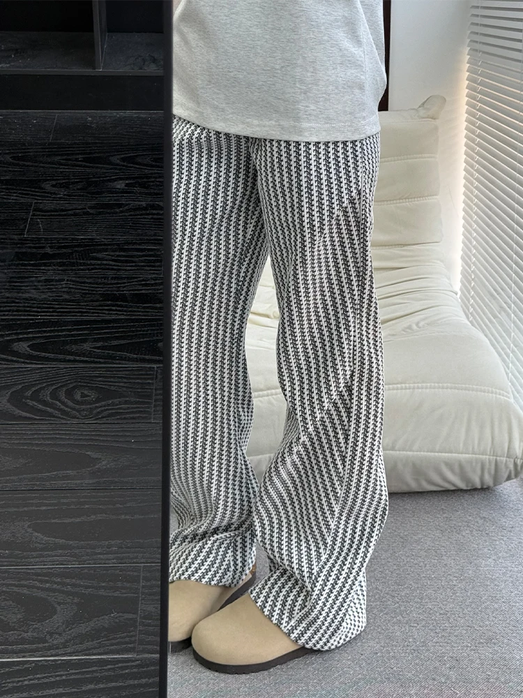 

Folded Fishbone Pattern Knitted Sports Casual Pants Men's Autumn Lazy Style Pleated Straight Leg Pants Retro Casual Trousers