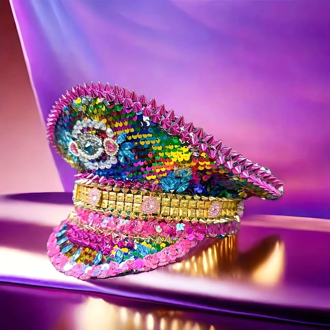 HongLuan خمر بريق Steampunk الكابتن قبعة حجر الراين لحرق رجل مهرجان امرأة، الملحقات العسكرية الفاخرة وقبعة رجل #3