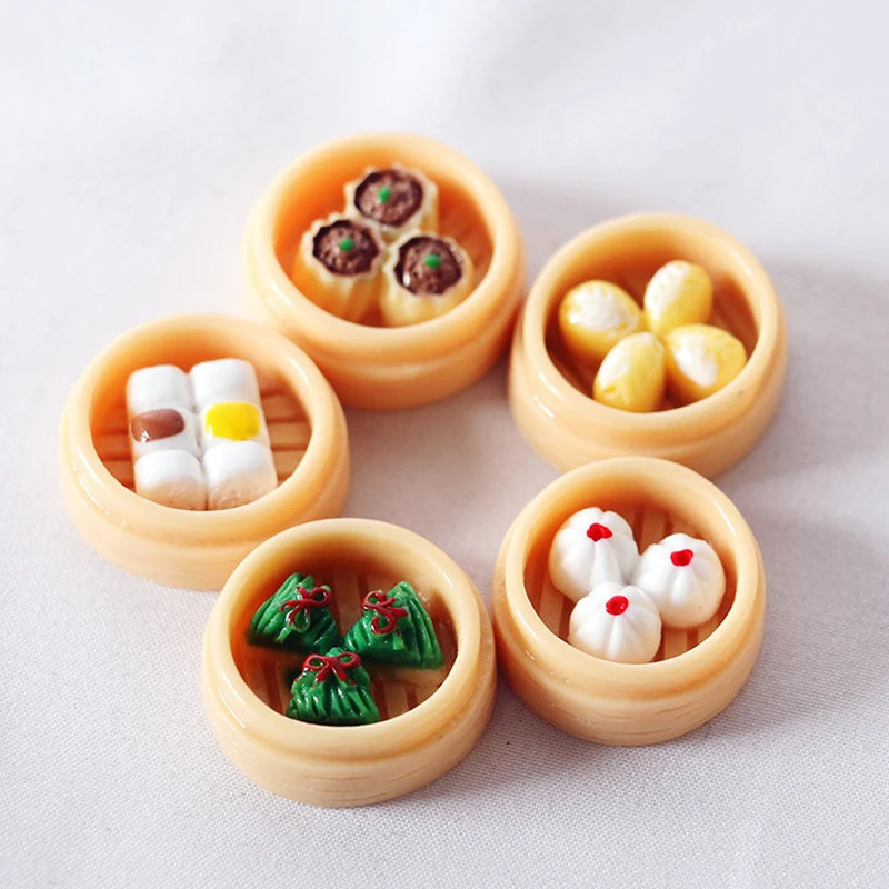 5 Pcs 1:12 Scale Miniature Dollhouse Chinese Dim Sum Food For Decor Toys